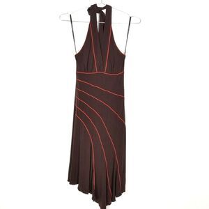 VTG Rampage Women Halter Dress  Sz M Y2K Grunge Brown Orange Asymmetrical Hem